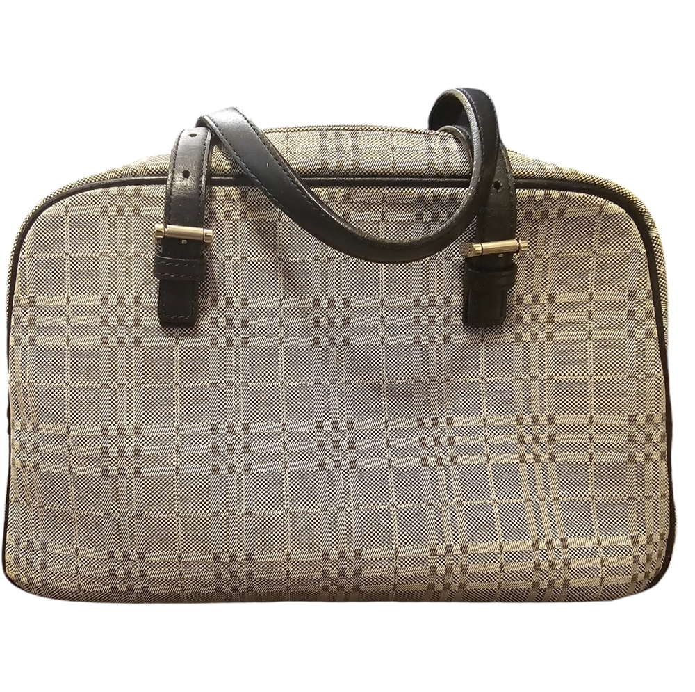 Burberry Grey Plaid Canvas Tote Bag w/ COA